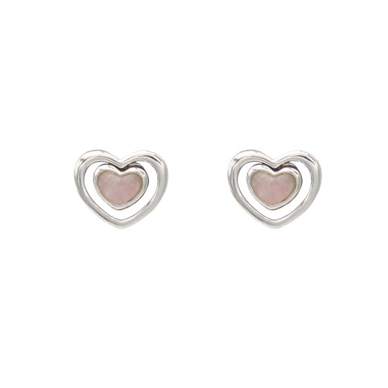 925 Sterling Silver Rose Quartz Heart to Heart Stud Earrings