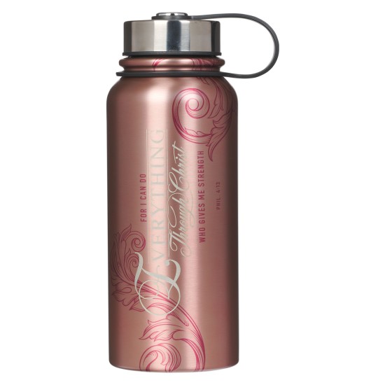 Through Christ Fluted Iris Rose Gold Stainless Steel Water Bottle - Philippians 4:13