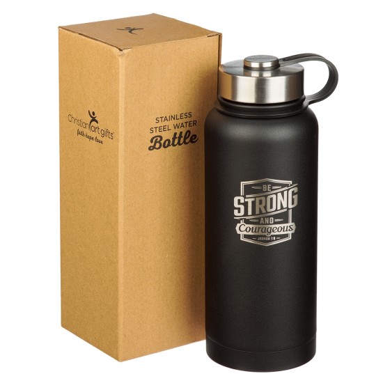 Strong and Courageous Black Stainless Steel Water Bottle - Joshua 1:9 Strong and Courageous Black Stainless Steel Water Bottle - Joshua 1:9