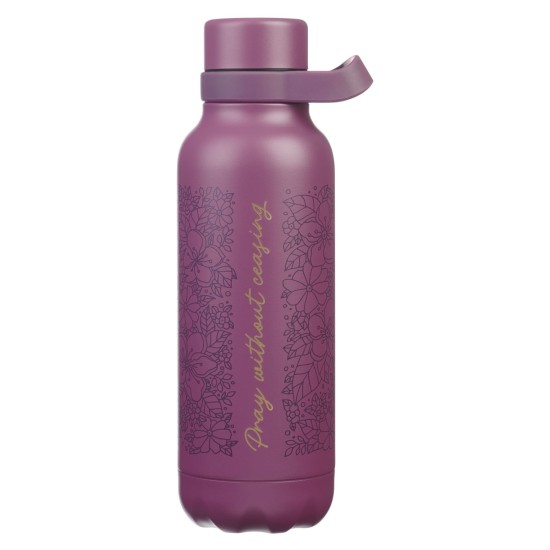 Pray Without Ceasing Plum Floral Stainless Steel Water Bottle