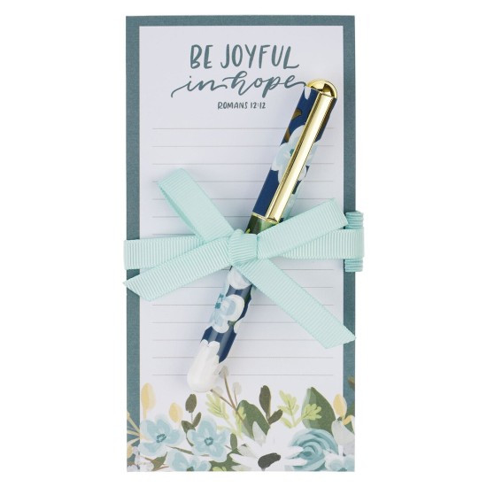 Be Joyful in Hope Magnetic Notepad and Pen Gift Set - Romans 12:12 Be Joyful in Hope Magnetic Notepad and Pen Gift Set - Romans 12:12