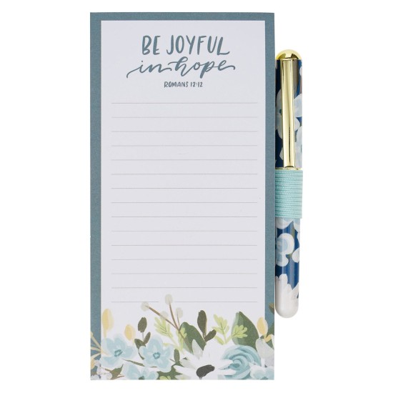 Be Joyful in Hope Magnetic Notepad and Pen Gift Set - Romans 12:12 Be Joyful in Hope Magnetic Notepad and Pen Gift Set - Romans 12:12