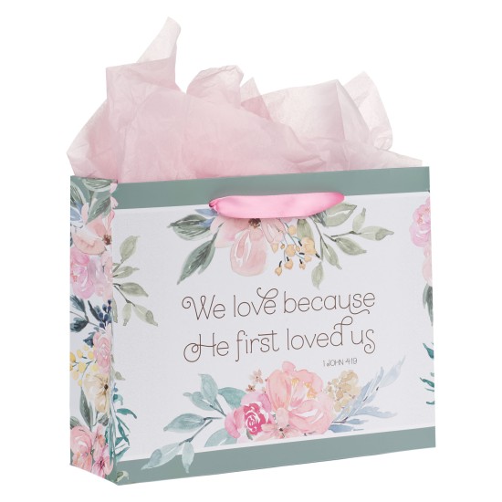 He First Loved Us Large Landscape Gift Bag with Card Set - 1 John 4:19