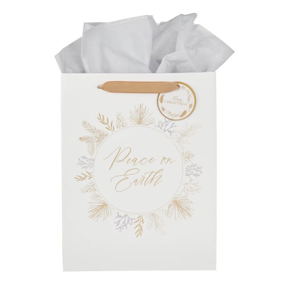 Peace on Earth Large White Pine Branch Portrait Gift Bag