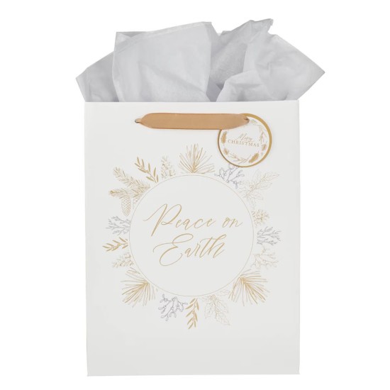 Peace on Earth Large White Pine Branch Portrait Gift Bag