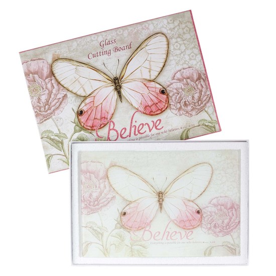 Believe Butterfly Medium Glass Cutting Board