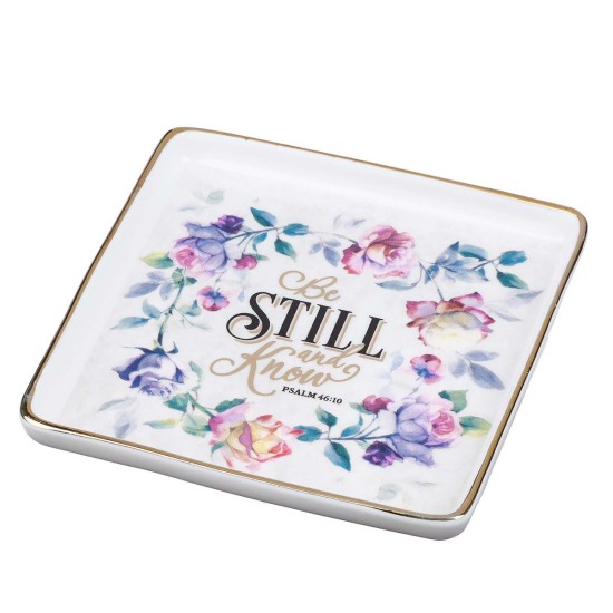 Be Still and Know Ceramic Trinket Tray in Purple - Psalm 46:10