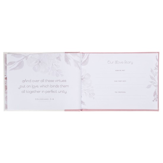 Pink Floral Mr. & Mrs. Medium Faux Leather Wedding Guest Book - 1 John 4:19