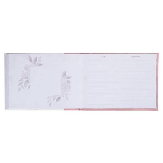 Pink Floral Mr. & Mrs. Medium Faux Leather Wedding Guest Book - 1 John 4:19