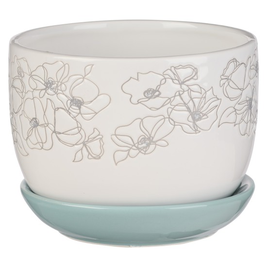 Mercy White and Light Blue Planter Pot with Saucer