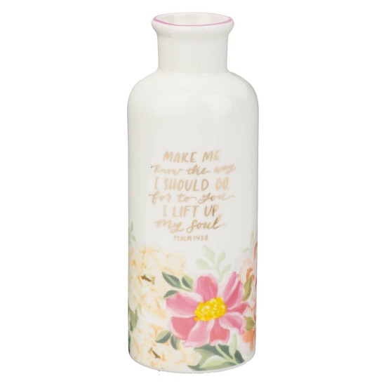 The Way I Should Go Pink Floral Ceramic Table Vase - Psalm 143:8