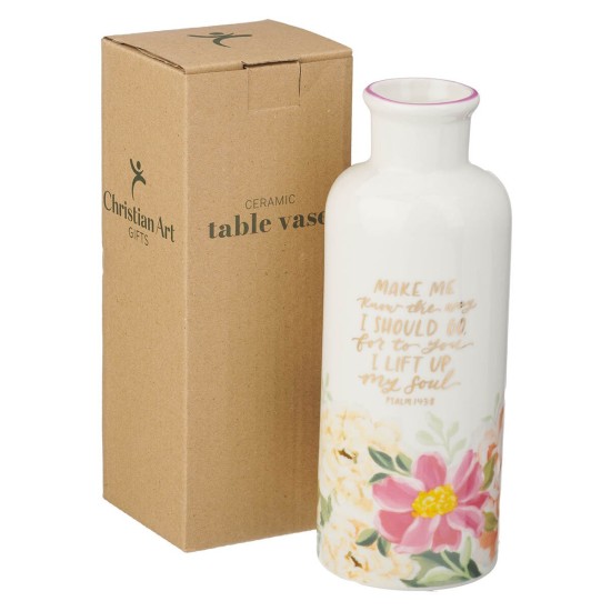 The Way I Should Go Pink Floral Ceramic Table Vase - Psalm 143:8