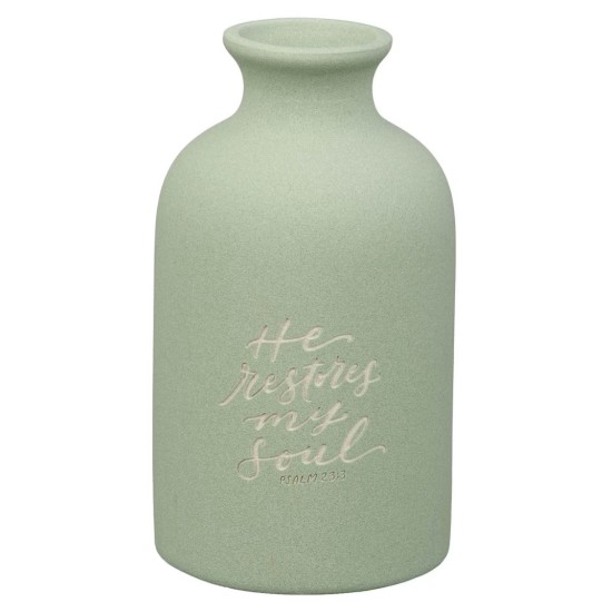 He Restores My Soul Green Garden Ceramic Table Vase - Psalm 23:3