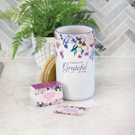 Today I'm Grateful For Purple Floral Ceramic Gratitude Jar with Cards Today I'm Grateful For Purple Floral Ceramic Gratitude Jar with Cards