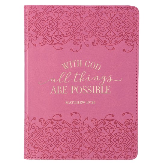 With God All Things Are Possible Pink Handy-Sized Faux Leather Journal