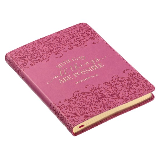 With God All Things Are Possible Pink Handy-Sized Faux Leather Journal