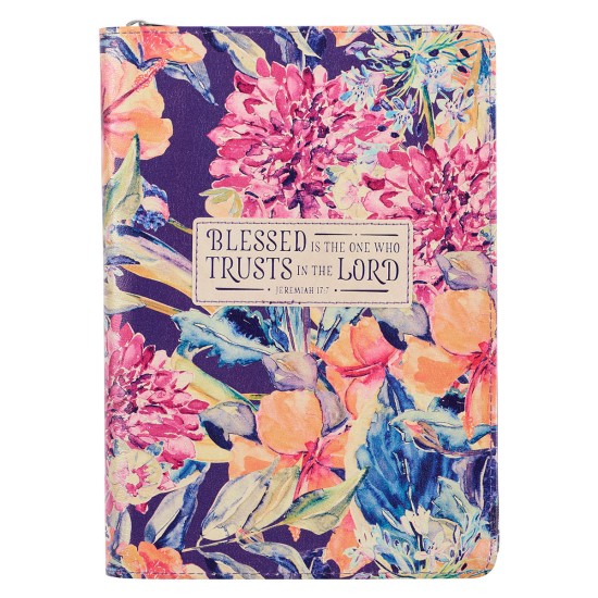 Blessed is the One Floral Faux Leather Classic Journal with Zipped Closure - Jeremiah 17:7