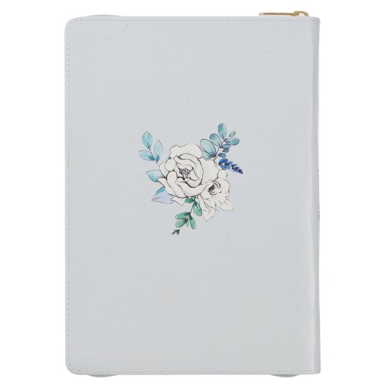 All Things Pale Blue Floral Faux Leather Classic Journal with Zipped Closure - Philippians 4:13