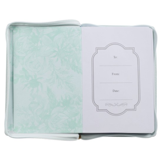 All Things Pale Blue Floral Faux Leather Classic Journal with Zipped Closure - Philippians 4:13