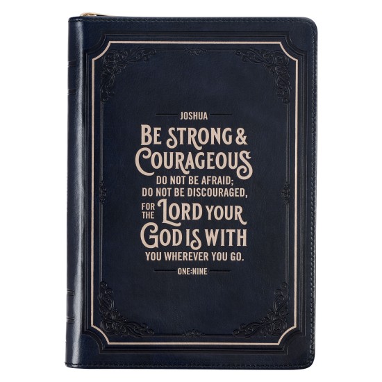 Be Strong and Courageous Midnight Blue Classic Journal with Zippered Closure - Joshua 1:9