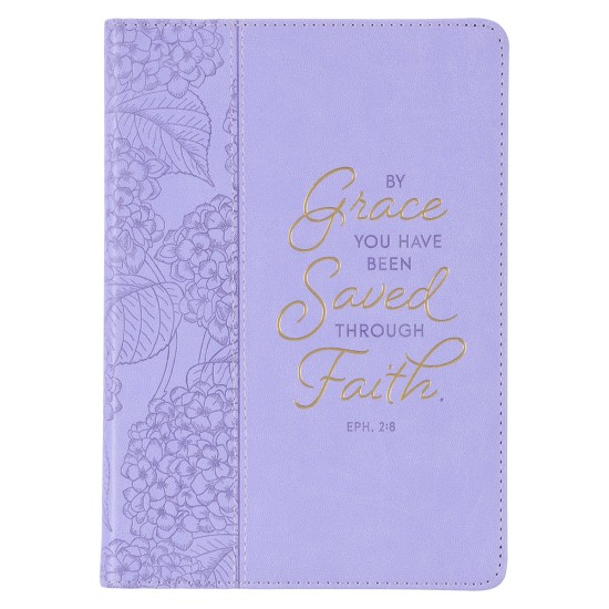 By Grace Hydrangea Purple Faux Leather Classic Journal - Ephesians 2:8