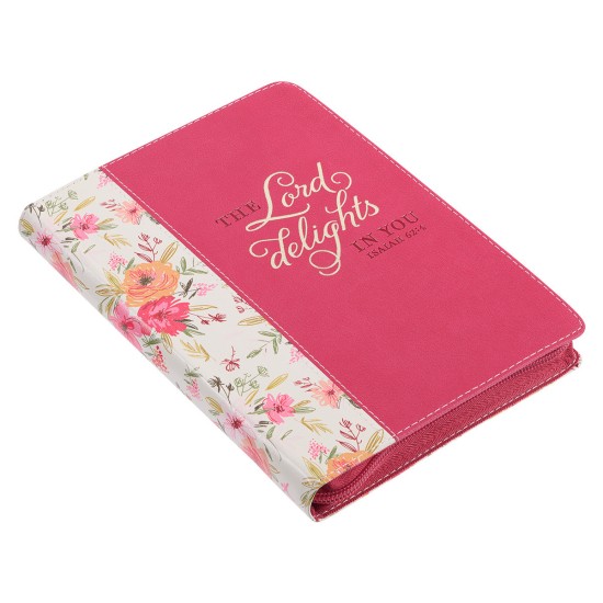 The LORD Delights in You Berry Pink Faux Leather Classic Journal with Zipper Closure - Isaiah 62:4