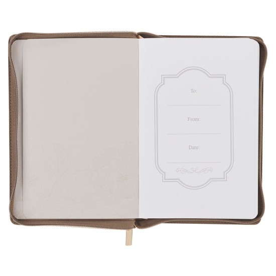 Be Strong and Courageous Ash-brown Faux Leather Journal with Zipper Closure - Joshua 1:9