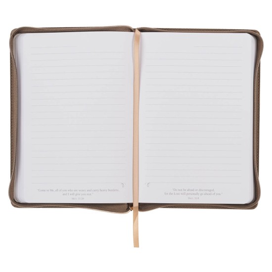 Be Strong and Courageous Ash-brown Faux Leather Journal with Zipper Closure - Joshua 1:9