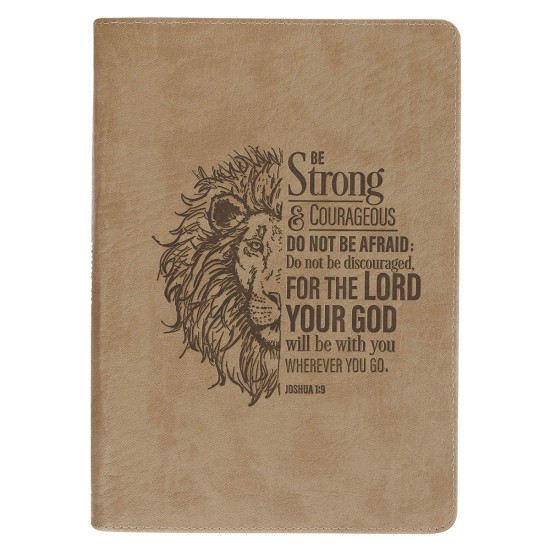 Be Strong and Courageous Lion Tan Faux Leather Journal with Zipper Closure - Joshua 1:9