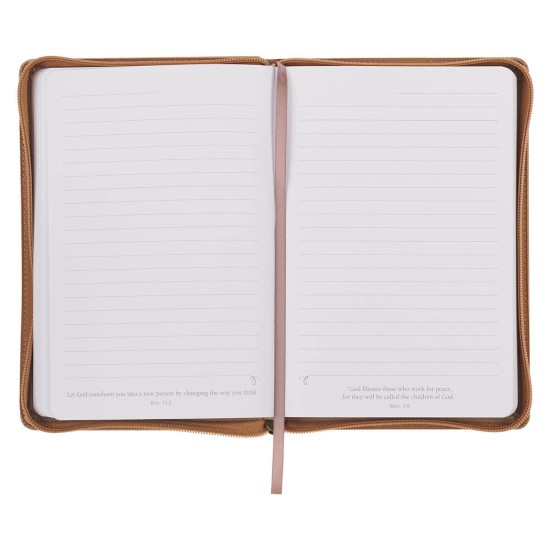 Be Strong and Courageous Lion Tan Faux Leather Journal with Zipper Closure - Joshua 1:9