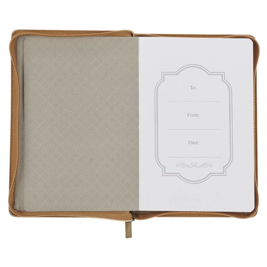 With God All Things Are Possible Tan Faux Leather Journal with Zipper Closure - Matthew 19:26