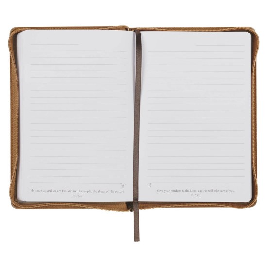 With God All Things Are Possible Tan Faux Leather Journal with Zipper Closure - Matthew 19:26