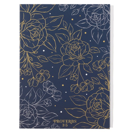 Trust in the LORD Navy Flower Outline Extra Large Quarter-bound Journal - Proverbs 3:5
