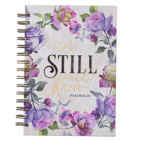 Be Still and Know Large Wirebound Journal in Purple Florals - Psalm 46:10