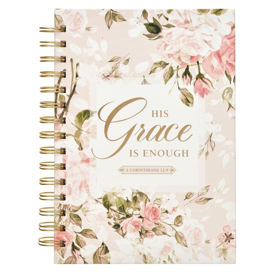 His Grace is Enough Blush Pink Floral Large Spiral Journal - 2 Corinthians 12:9