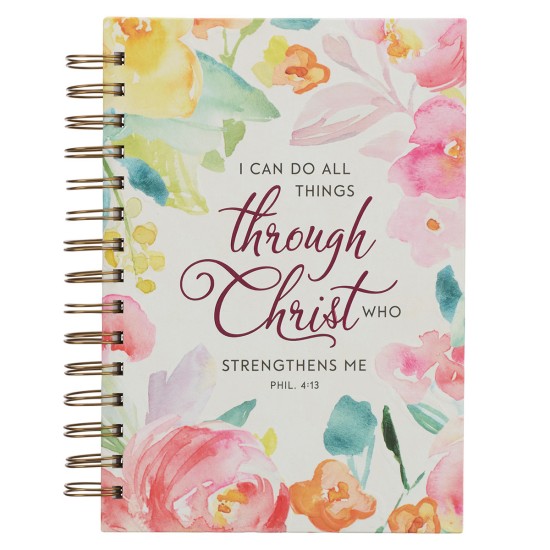 All Things Through Christ Multi-colored Floral Large Wirebound Journal - Philippians 4:13