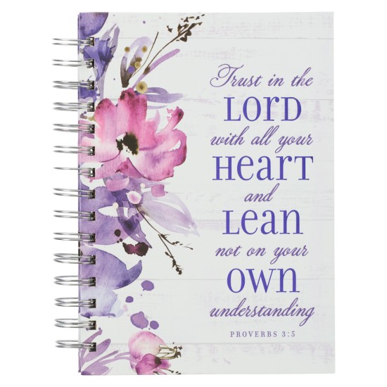 Trust in the Lord Purple Floral Garland Large Wirebound Journal - Proverbs 3:5