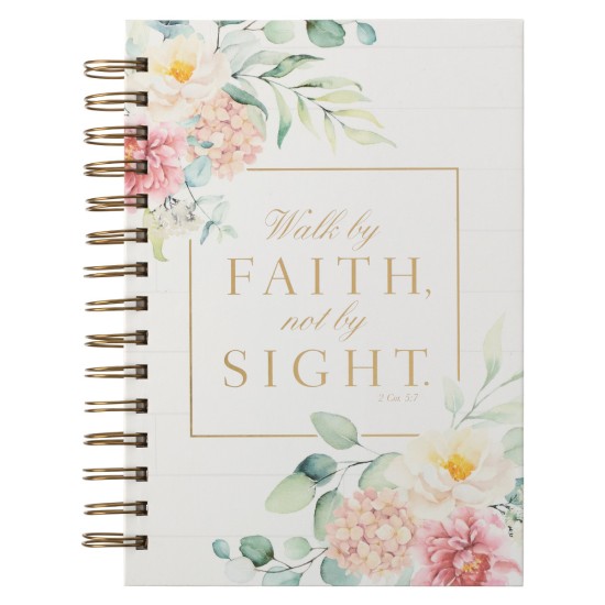 Walk By Faith White Floral Wirebound Journal - 2 Corinthians 5:7