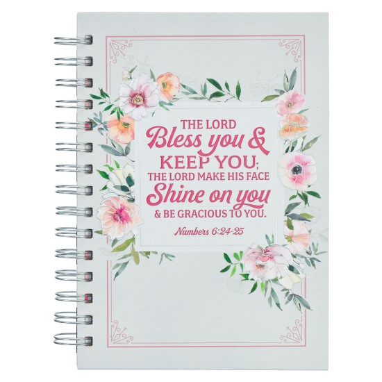 Bless You and Keep You White and Pink Floral Wirebound Journal - Numbers 6:24-25