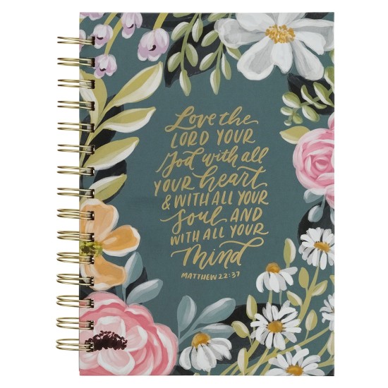 Love the Lord Teal Floral Spiral Journal - Matthew 22:37