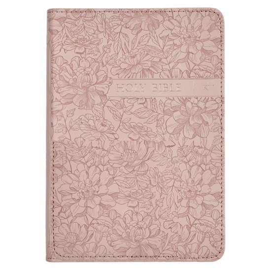 Blush Pink Floral Faux Leather Compact King James Version Bible