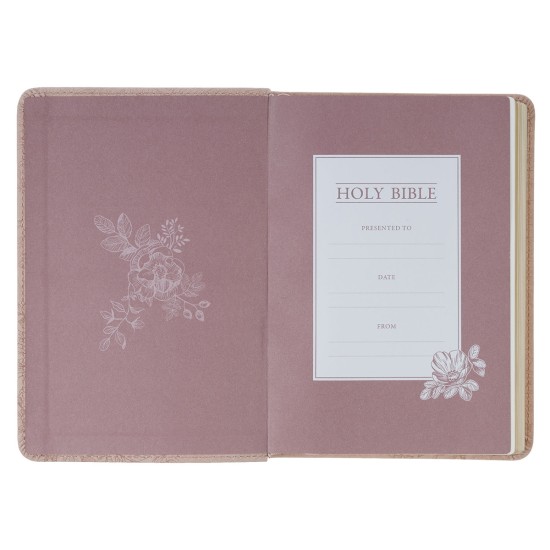 Blush Pink Floral Faux Leather Compact King James Version Bible