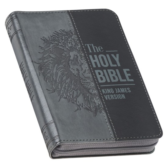 Gray Lion Faux Leather King James Version Pocket Bible with Zipper Closure