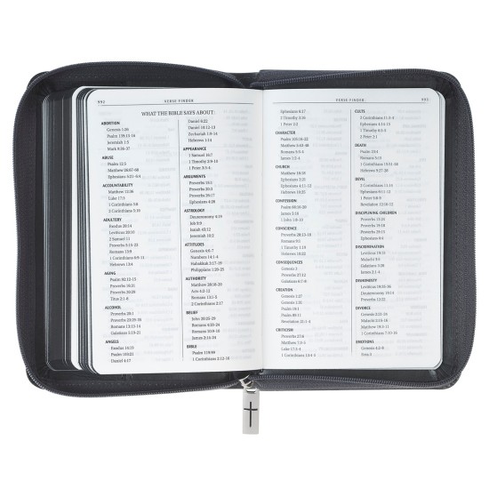 Gray Lion Faux Leather King James Version Pocket Bible with Zipper Closure