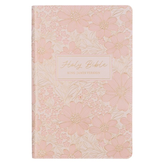Pale Pink Floral Faux Leather King James Version Deluxe Gift Bible with Thumb Index