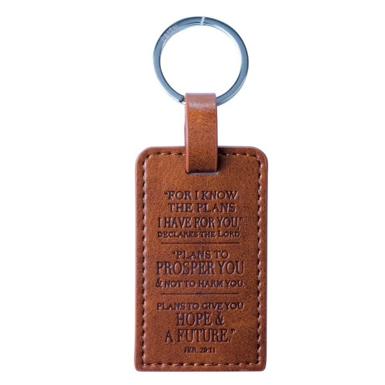  I Know the Plans Tawny Brown Faux Leather Key Ring - Jeremiah 29:11