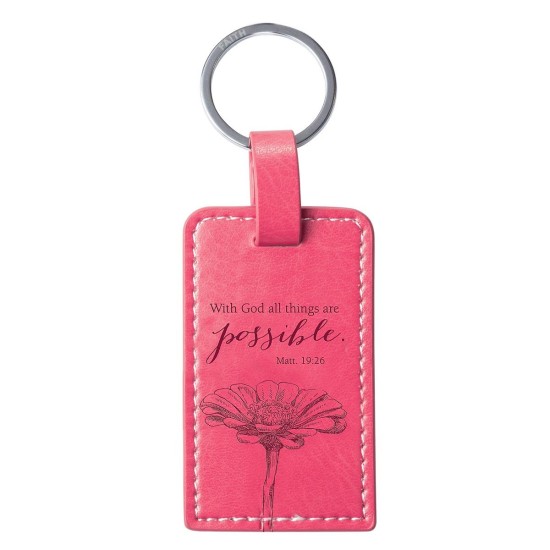 All Things are Possible Pink Faux Leather Key Ring - Matthew 19:26