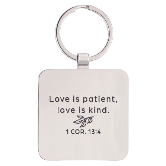 I Love You Mom Pink Epoxy-coated Metal Keychain - 1 Corinthians 13:4