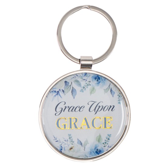 Grace Upon Grace Indigo Rose Gold Metal Epoxy-coated Keychain - John 1:16 Grace Upon Grace Indigo Rose Gold Metal Epoxy-coated Keychain - John 1:16