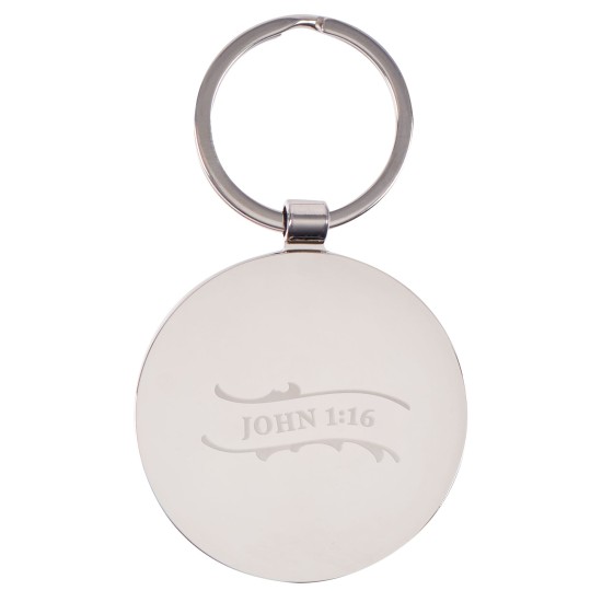 Grace Upon Grace Indigo Rose Gold Metal Epoxy-coated Keychain - John 1:16 Grace Upon Grace Indigo Rose Gold Metal Epoxy-coated Keychain - John 1:16